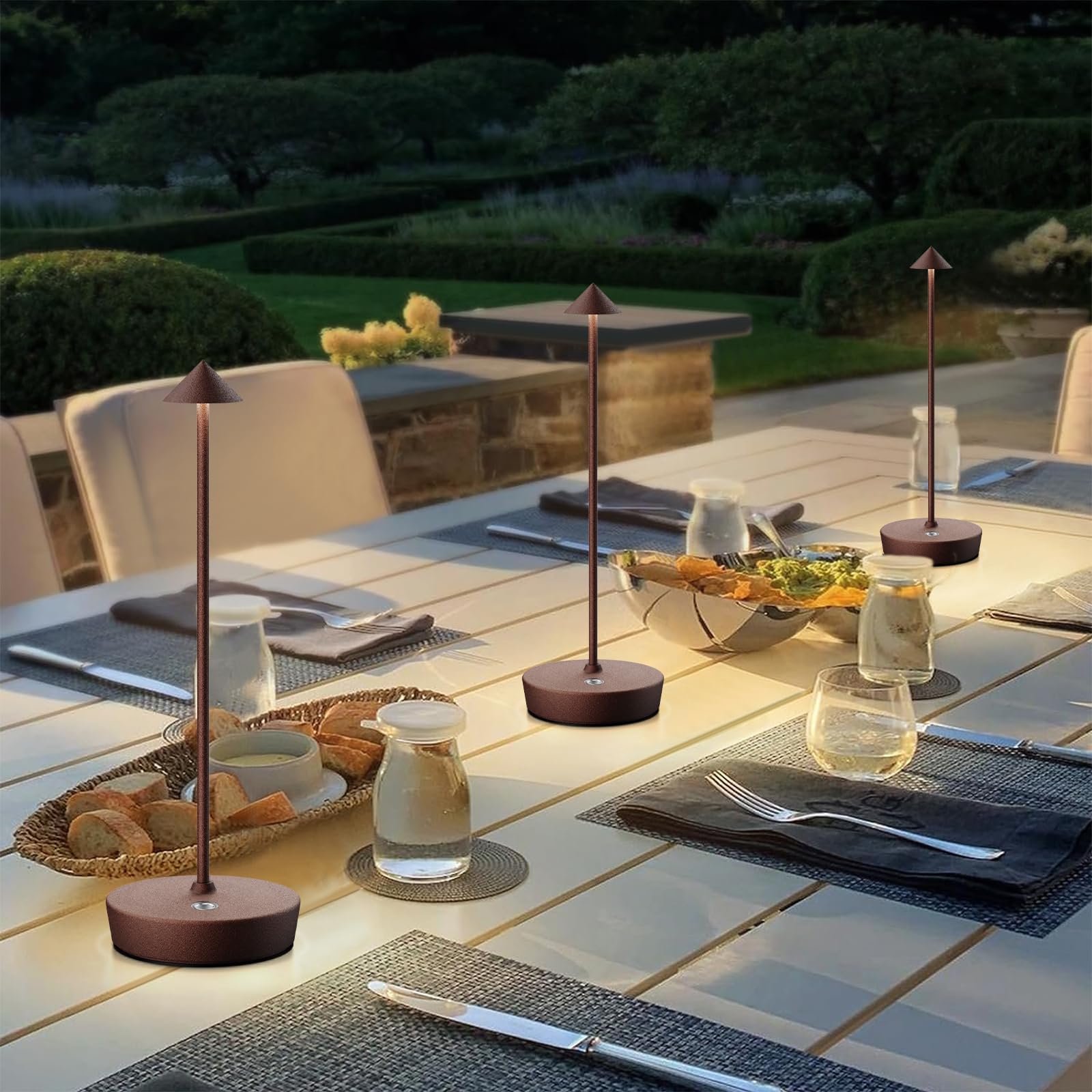 Kabellose Tischlampen Wiederaufladbar, 6000mAh Batterie Betrieben LED Schreibtisch Lampe Wasserdicht Tragbar Dimmbar Für Terrasse Restaurant Esszimmer Zuhause 2er Set Rost