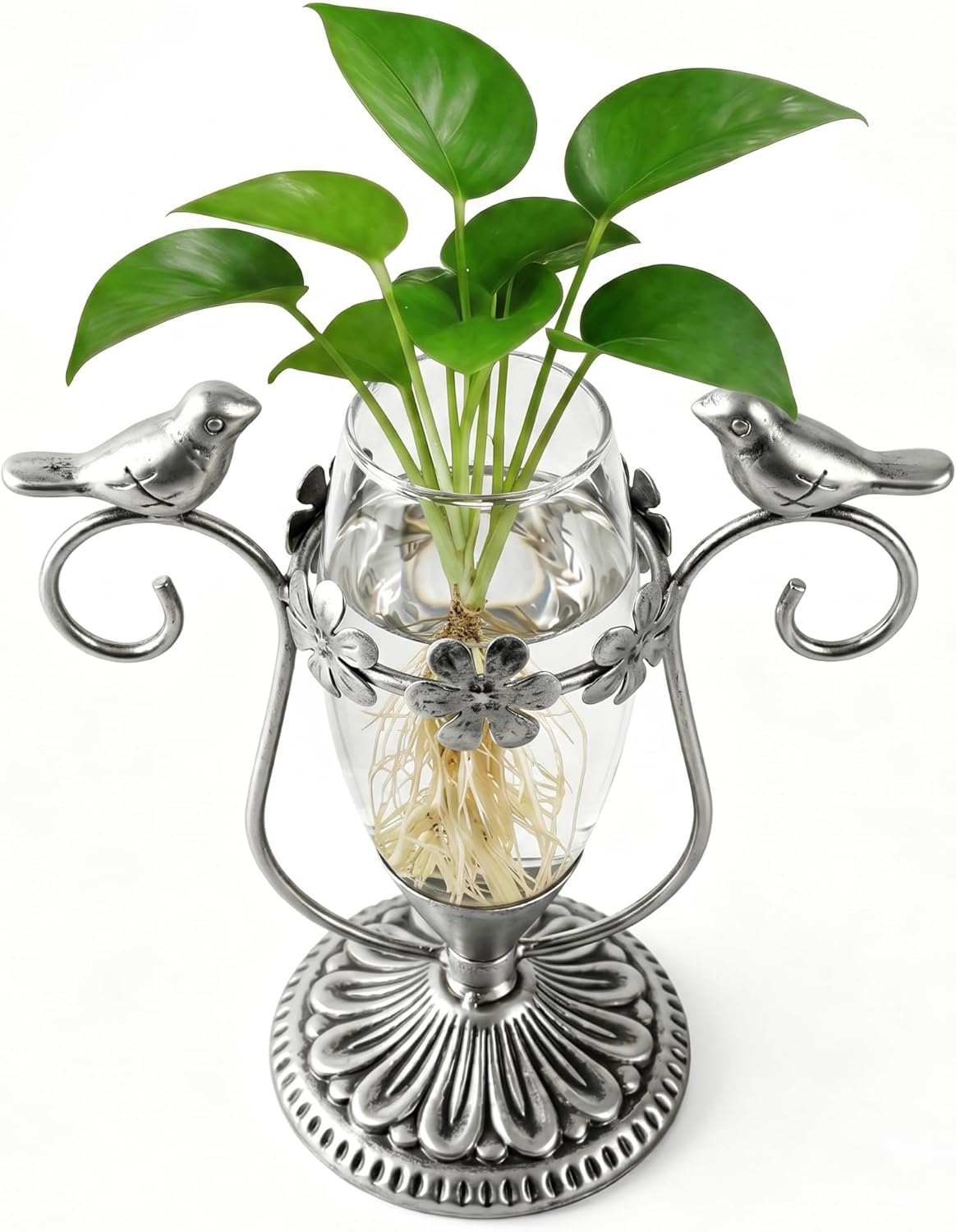 2 Pack Desktop Plant Terrarium,Bird Art Glass Propagation Vase, Propagation Planters with Vintage Metal Frame, Suitable for Decoration of Desktop Hydroponic Plants in Office and Living Room