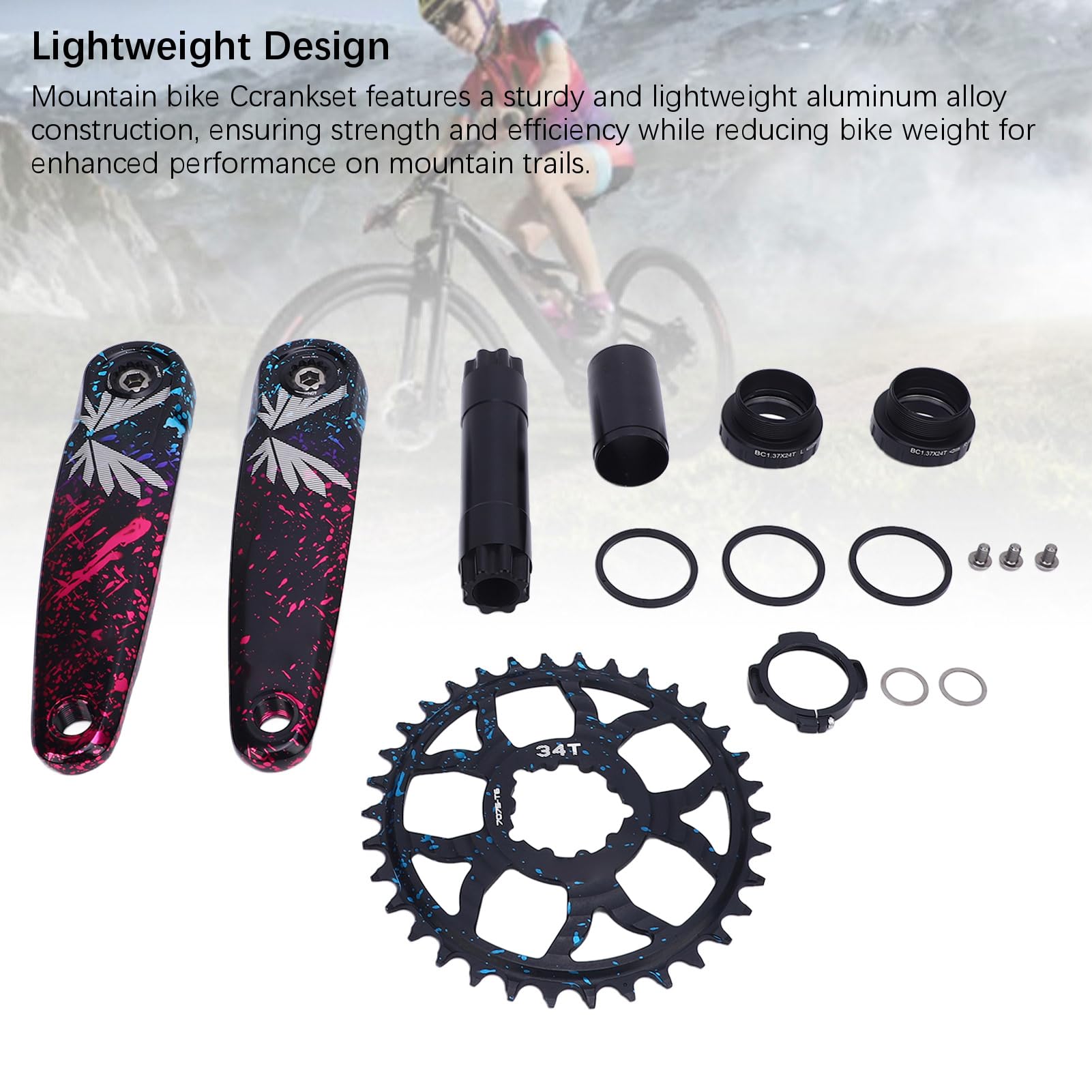 Mechanizm Korbowy do Roweru Górskiego, Lekkie, Puste ramię Korby ze Stopu Aluminium z 3-pinowym Interfejsem i Dodatnimi Ujemnymi Zębami, do Rowerów Górskich Szosowych 9 10 11 12 Prędkości