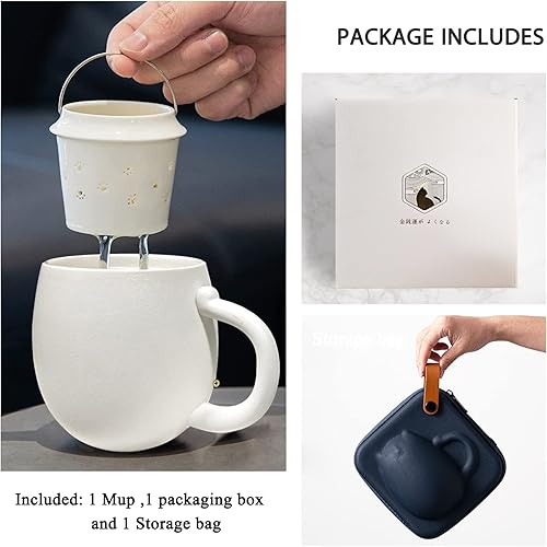Miniatura 7 de Liywall - Taza de té de cerámica con infusor y tapa, diseño de gato hecho a mano de porcelana con estuche de almacenamiento portátil a prueba de