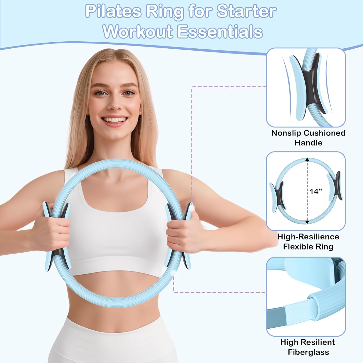 Hoedia 17 PCS Pilates Kit for Women, Pilates Equipment Ring and Ball Set with Resistance Bands, Yoga Strap, Core Sliders, Socks, Bag & Guide for Starter Home Workout Fitness Gym Essentials - Image 3