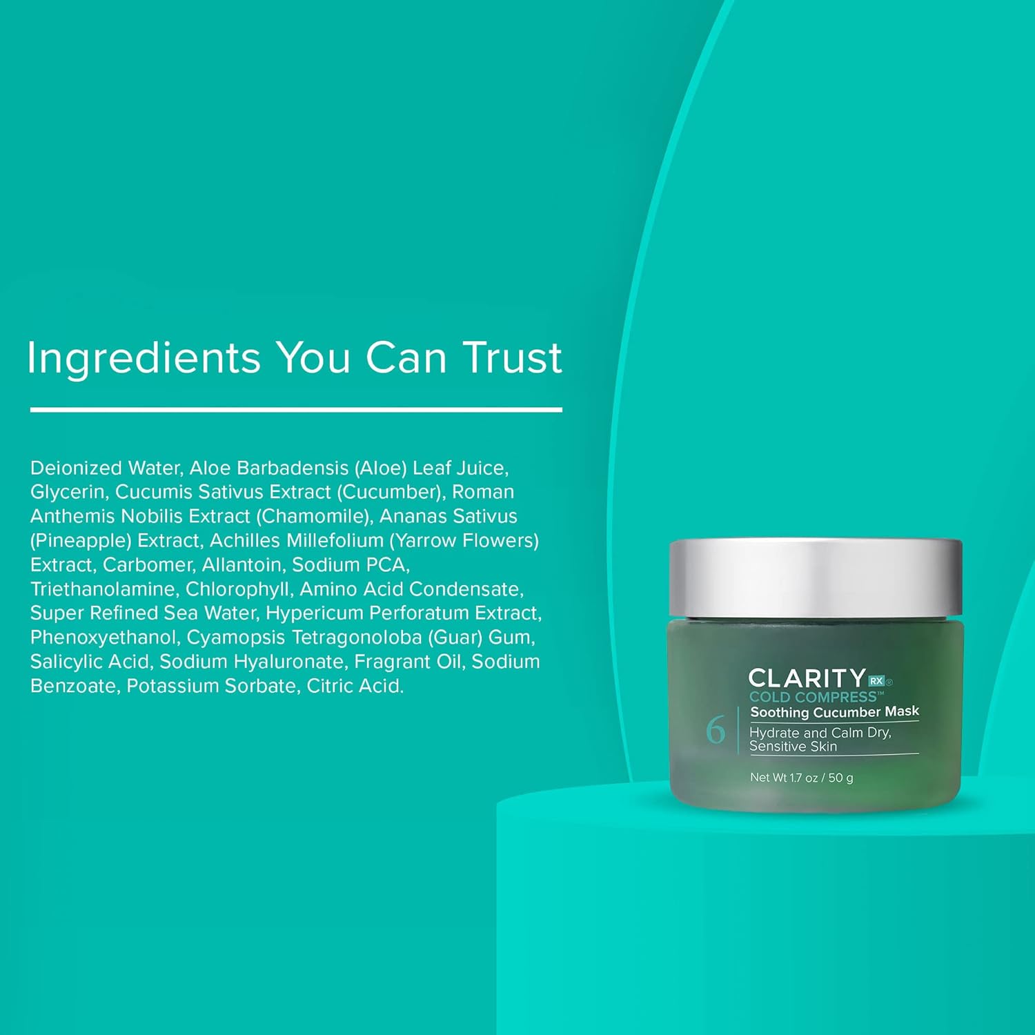 ClarityRx Cold Compress Soothing Cucumber Face Mask, Natural Plant-Based Cooling Facial Treatment with Aloe for Sensitive & Rosacea-Prone Skin (1.7 oz) : Beauty & Personal Care