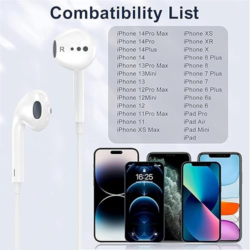 Miniatura 7 de Auriculares con cable para iPhone con conector Lightning, 2 paquetes de micrófono integrado y control de volumen, auriculares estéreo HiFi con