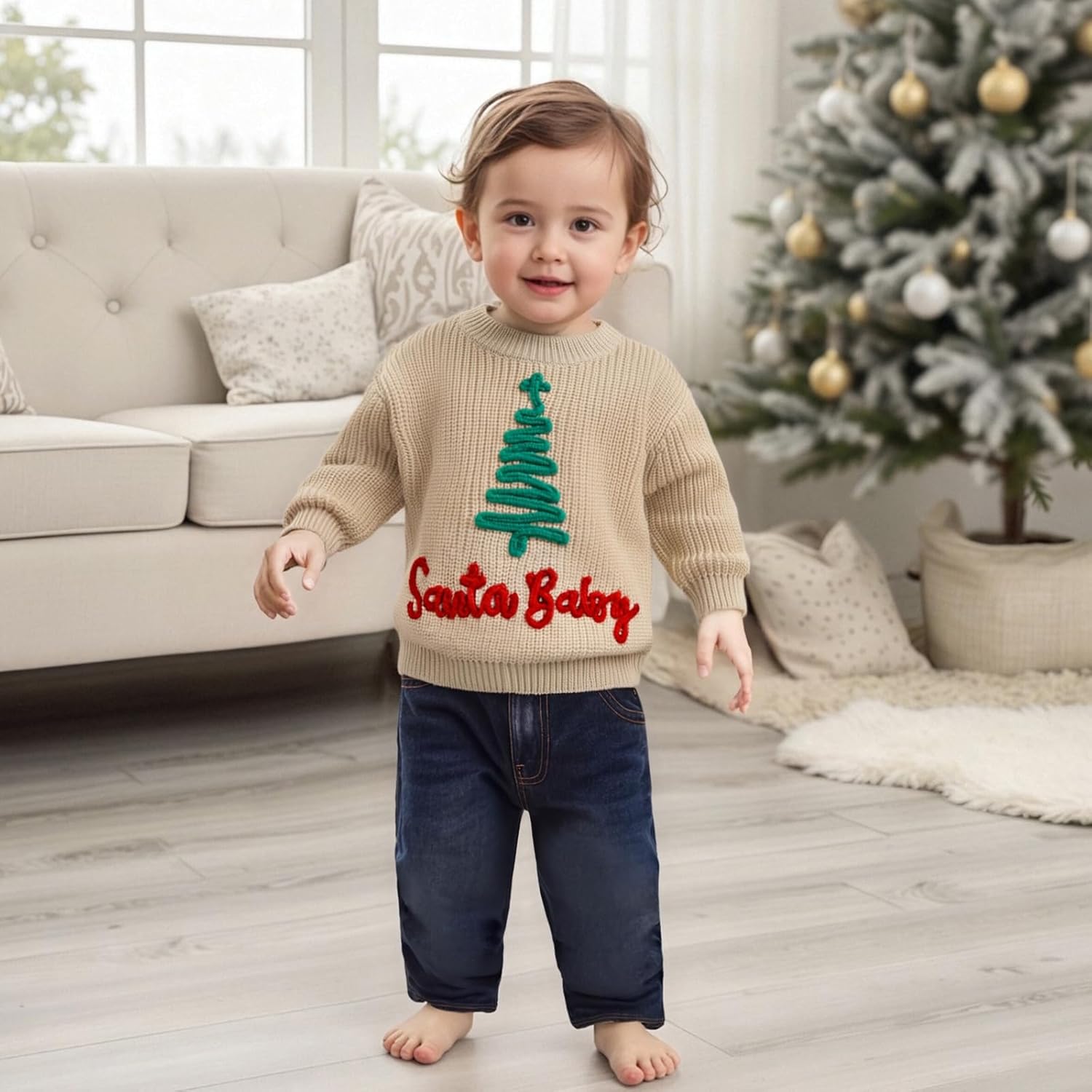 Toddler Baby Girl Boy Christmas Sweater Embroidery Letter Long Sleeve Knit Sweatshirt Top Xmas Fall Winter Clothes - Image 2