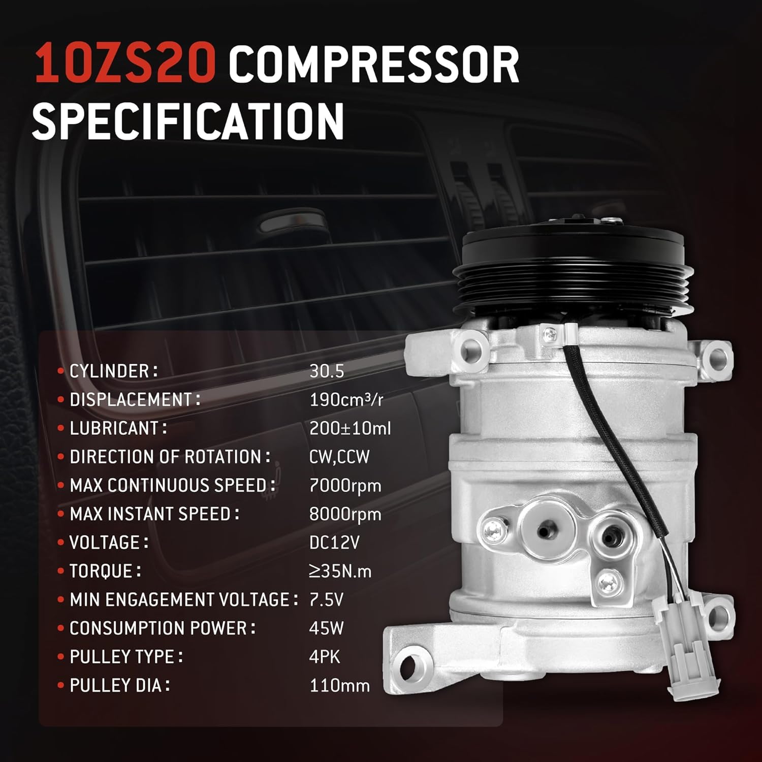 HYR AC Compressor with Clutch Fit for 2000-2013 Chevy Silverado Suburban 1500 2500 Tahoe, GMC Sierra Yukon XL Savana 1500 2500 3500 & Cadillac Escalade EXT, # CO 29002C Air Conditioning Compressor