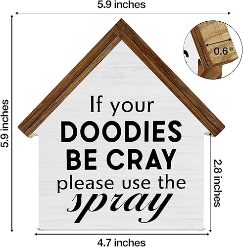 Miniatura 2 de Divertida decoración de baño, letrero de madera con forma de casa rústica para inodoro, decoración de baño de granja para estante de mesa