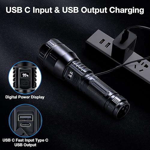 Miniatura 6 de Linterna recargable de alto lúmenes, 990.000 lúmenes altos, linternas LED tácticas de mano, funciona con pilas, luz de flash súper brillante con