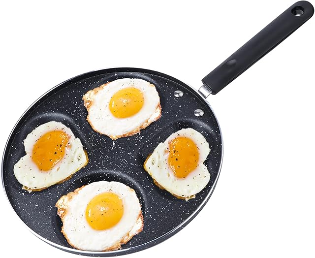 Fried Poached Egg Pan, Multi Egg Pancake Frying Pan 9.6in 4 Hole Eggs Breakfast Pancake Pan Non Stick Frying Pan Breakfast Omelette Mold Maker Pancake Mould for Breakfast Omelette