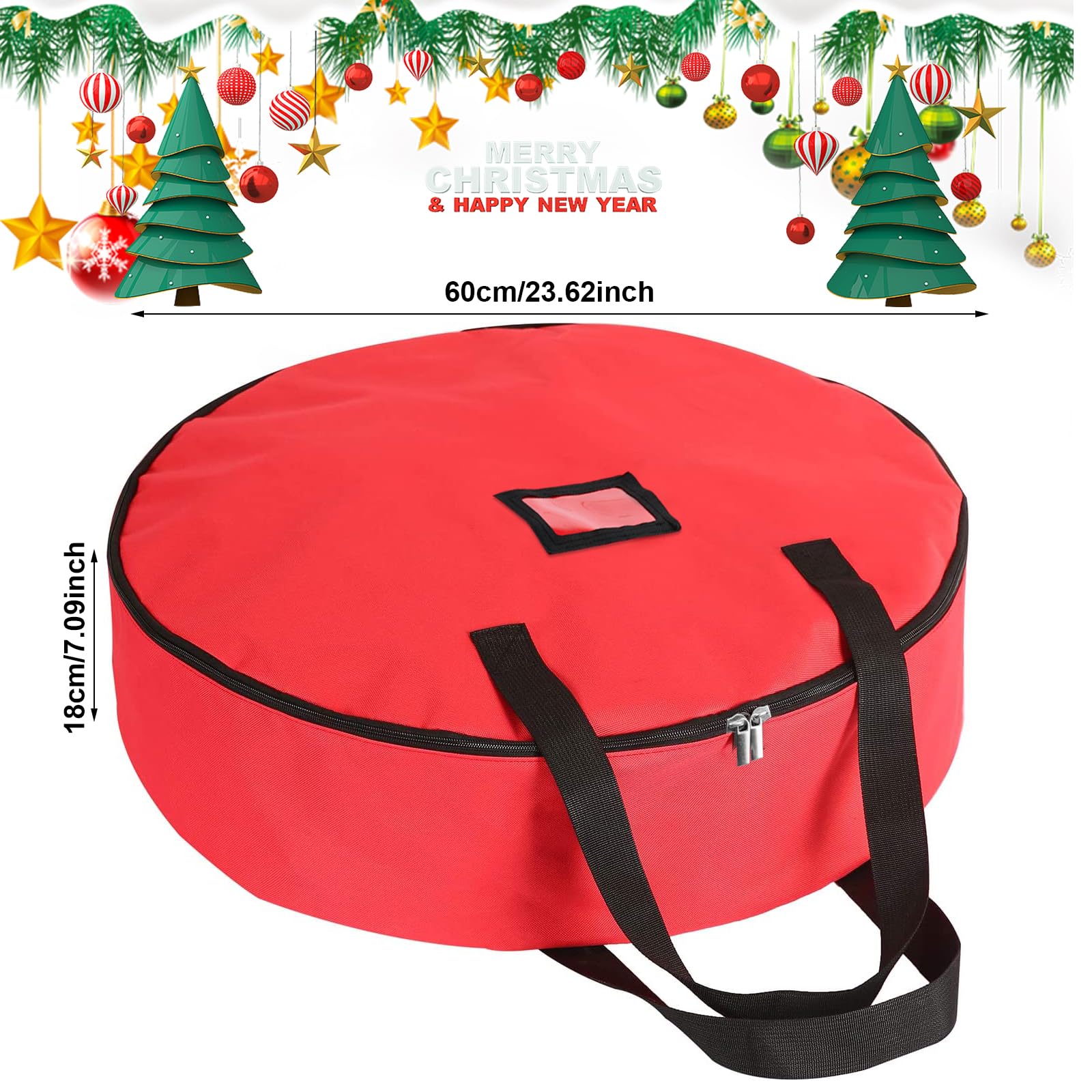 Borsa Per Ghirlande Di Natale 60x18cm - Impermeabile, Tessuto Oxford, Con Manici E Etichetta, Verde - Foto 11