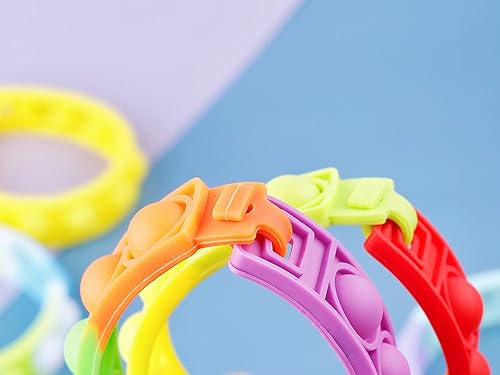 Miniatura 16 de 300 pulseras de juguete para ansiedad, pulseras sensoriales de burbujas para presionar, para aliviar el estrés, pulsera de silicona para niños y 300