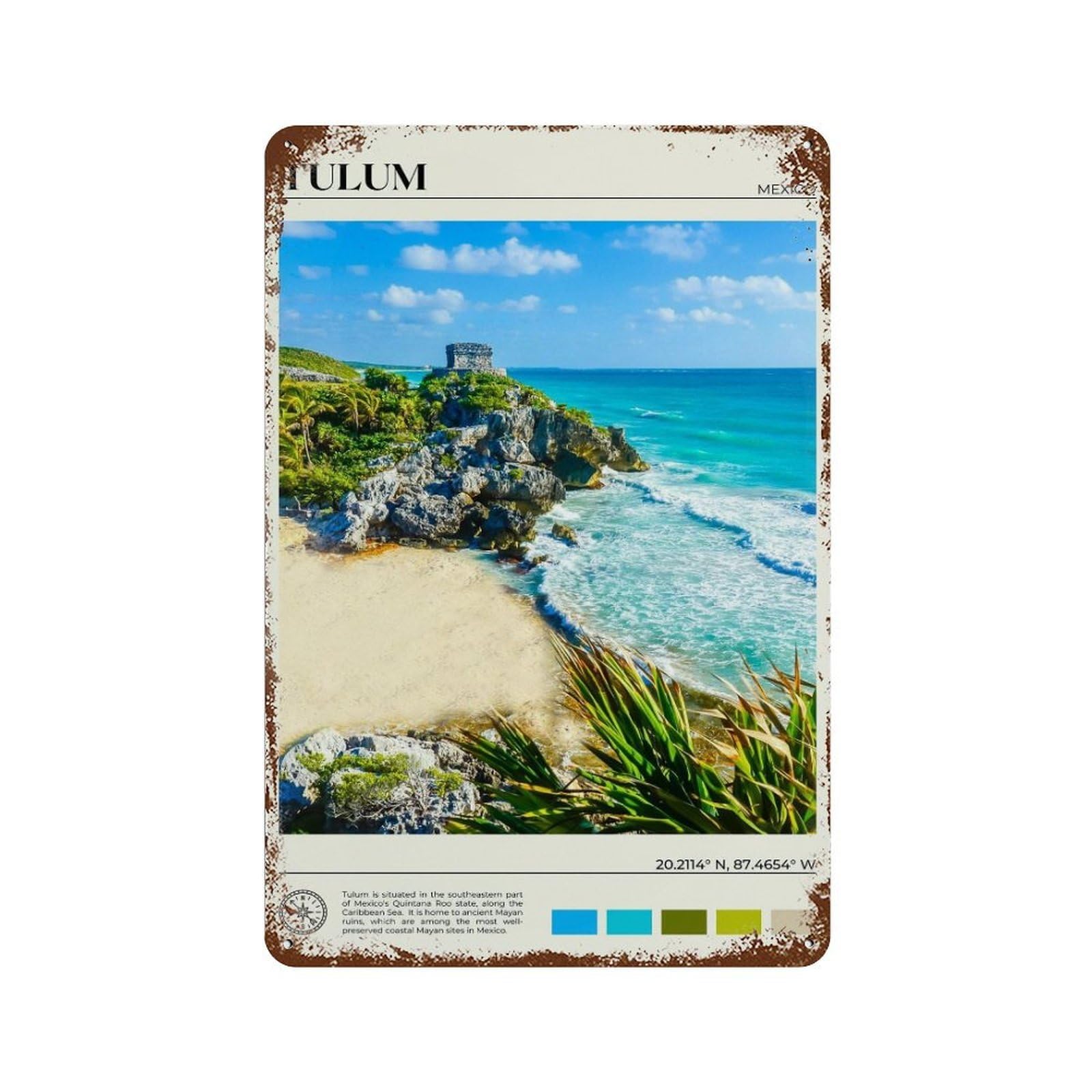 xiaoxiaoshen Real Photo Tulum Decor Mexico Wall Decor Art Metal Tin Poster Modern Home Decor Art Home Bar Shop Decorations Vintage Sign 30x20cm