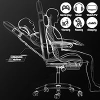 Vista 6 de Silla de juegos con altavoces Bluetooth y luces LED, silla ergonómica de masaje para computadora, altura ajustable, silla de videojuegos con asiento