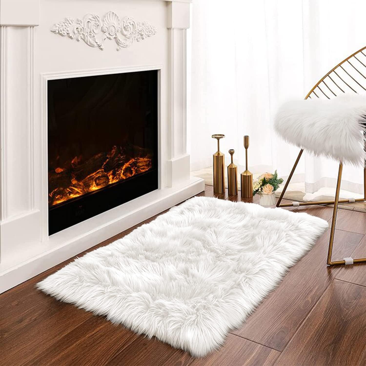 Latepis White Sheepskin Rug 2x3 Faux Fur Sheepskin Rug for Living Room Fluffy Washable Rugs for Bedroom Luxury Room Decor Furry Rugs Rectangle 2' x 3' (Rectangular) White