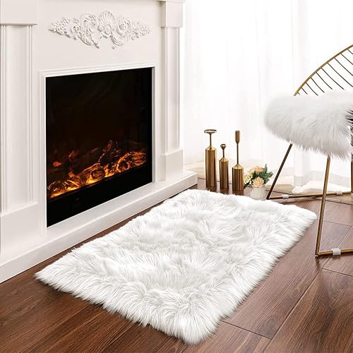 Latepis White Sheepskin Rug 2x3 Faux Fur Sheepskin Rug for