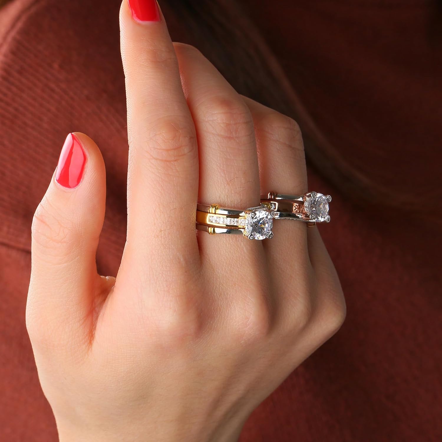 Jeulia Diamond Band Rings for Women cz Sterling Silver Interchangeable Ring Sets Wedding Engagement Anniversary Promise Ring Bridal Sets - Image 3