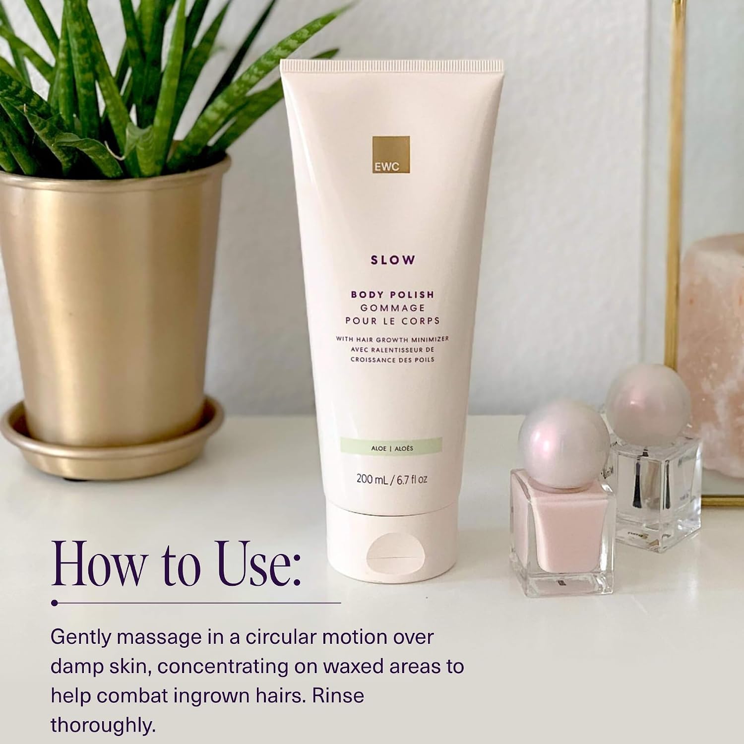 European Wax Center Travel Slow Hair Growth Aloe Body Polish, Moisturizing & Exfoliating Body Scrub, Prevent Ingrown Hairs & Bumps, Vitamin E for Firming & Smoothing, Dry Sensitive Skin, 1.7oz