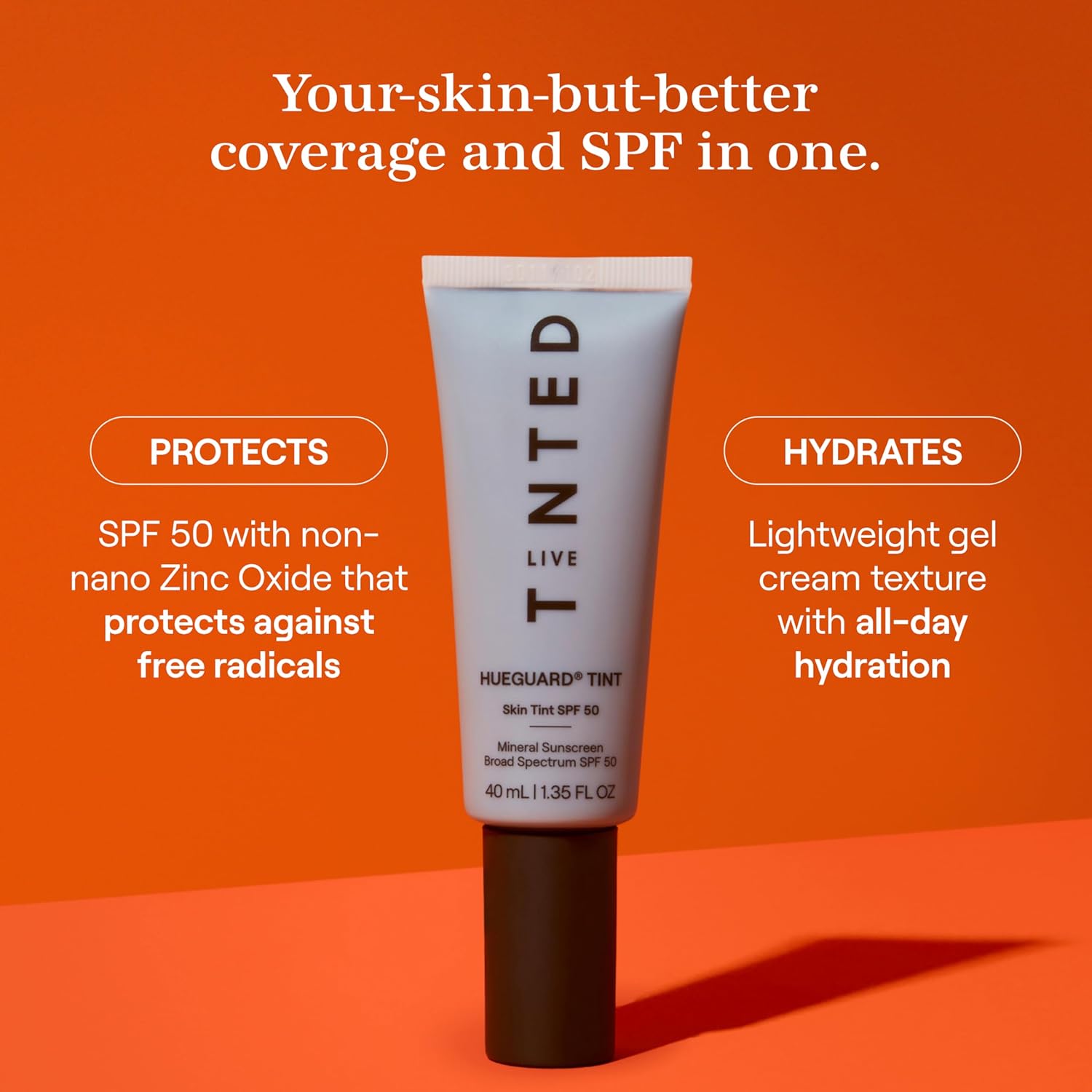 Live Tinted Hueguard Skin Tint SPF 50 - Tinted Mineral Sunscreen with Light-Medium Buildable Coverage With a Hydrating and Radiant Finish - Water and Sweat Resistant, 1.35 fl oz - Shade 01 - Image 2