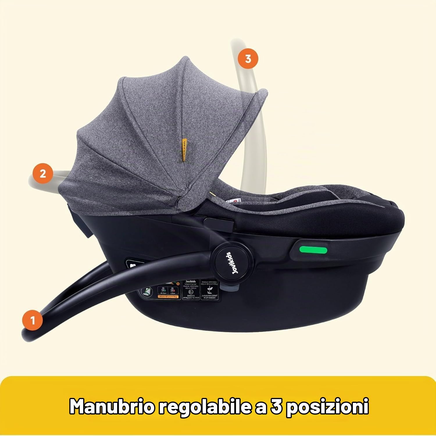 Jovikids i-Size Seggiolino Auto Neonati 40-87cm, Gruppo 0/0+ Ovetto Neonato, ECE R129 Protezione EPS Laterale, Ombrellone rimovibile UPF50+, Circa 0-18 mesi (A)