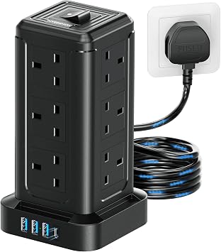 Tower Extension Lead with USB Slots, 16 In 1 Surge Protector Extension Cord