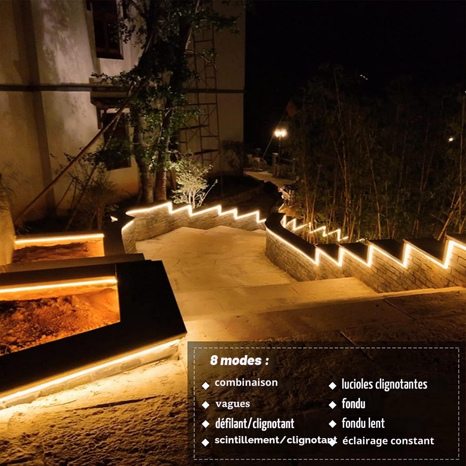 SUAVAER Ruban LED Solaires Exterieur 10M Étanche Guirlande Lumineuse Solaires Bandeau LED Autocollant 240LEDs avec Télécommande 8 Modes Strip Light pour Jardin Terrasse Noël Fête (Blanc chaud)