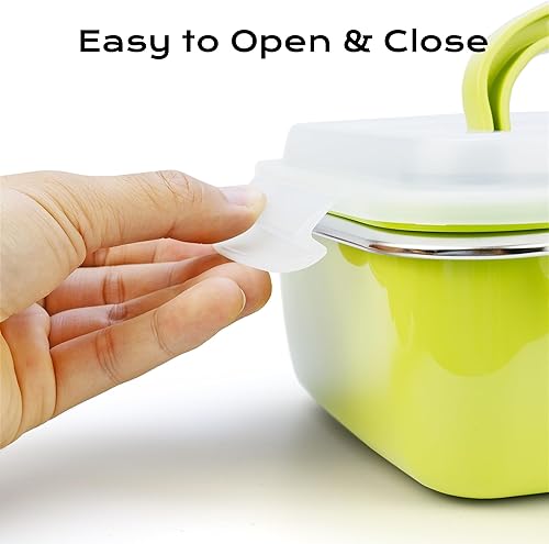 Miniatura 9 de Lonchera Bento de acero inoxidable de 54.1 fl oz con 2 compartimentos y carcasa de plástico extraíble, contenedor de comida portátil de metal con