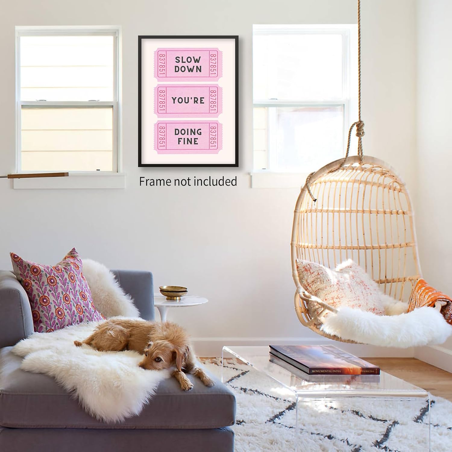 noxozoqm Slow Down You're Doing Fine Poster Pink Ticket Stub Quote Wall Art Daily Affirmations Positive Canvas Prints Living Room Bedroom 12X16 inch Unframed