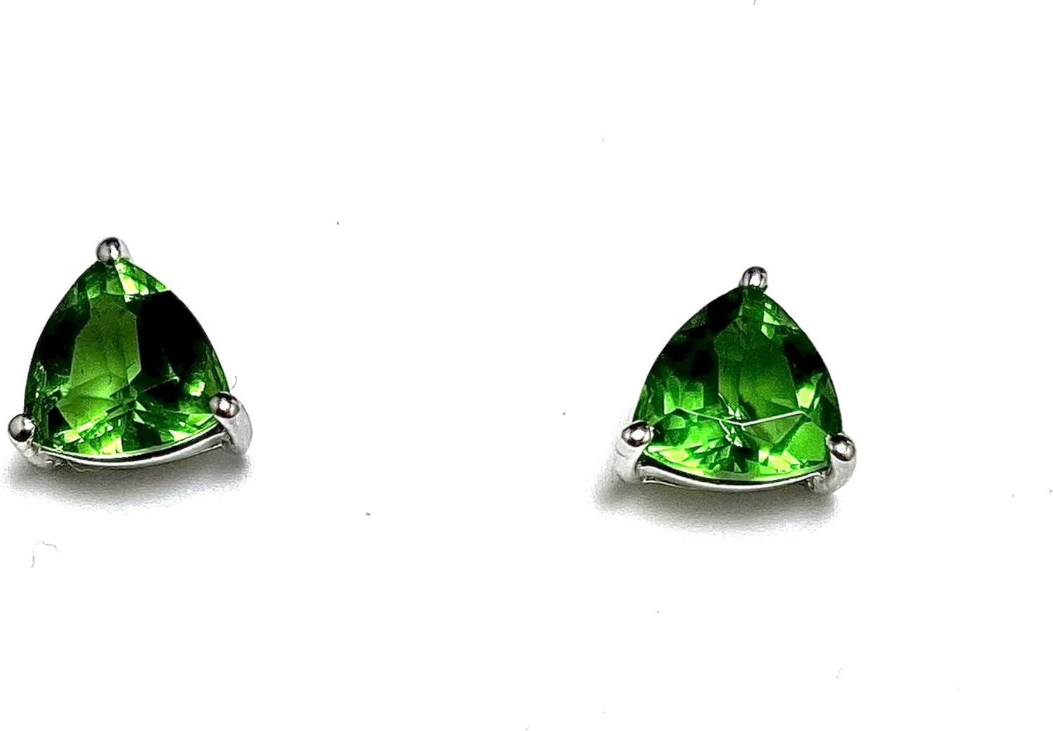 E70808 Traditional Mt St Helens Helenite May Birthstone Trillion Shape Sterling Silver Stud Earrings