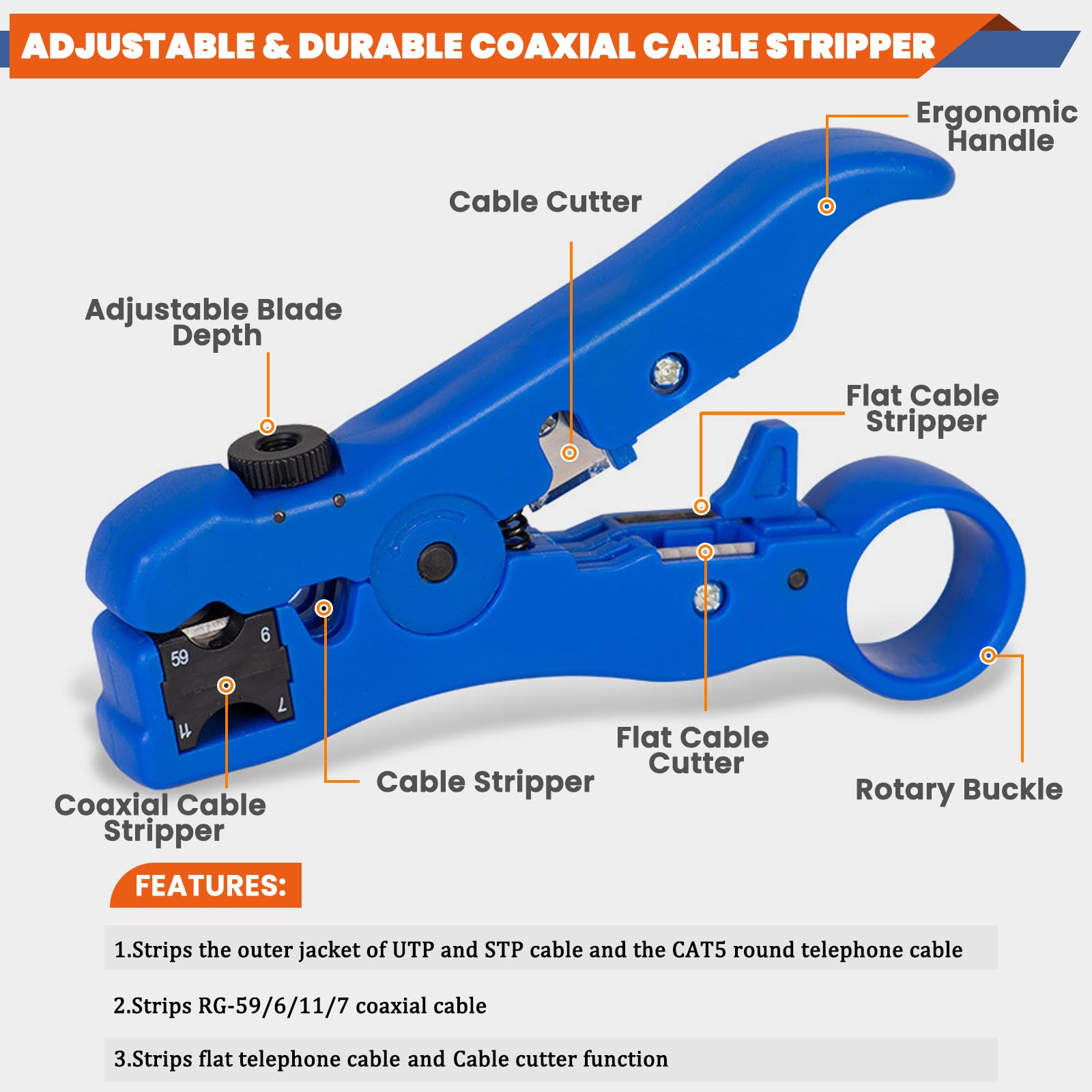 Jukibole Set di pinze crimpatrici e dispellicanti, kit di pinze crimpatrici per cavi coassiali per SAT, cavi coassiali RG6/RG59, set di pinze a compressione – incluso 20 connettori F, cavo TV RG6