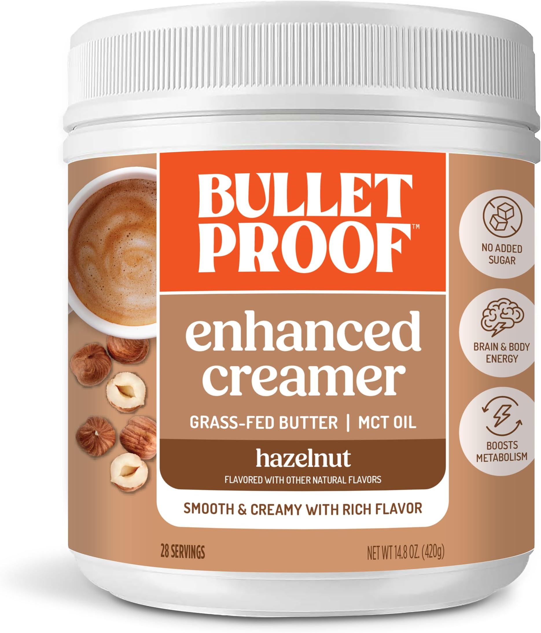 Hazelnut Creamer, 14.8 Ounces, Keto Coffee Creamer with MCT Oil and Grass-Fed Butter