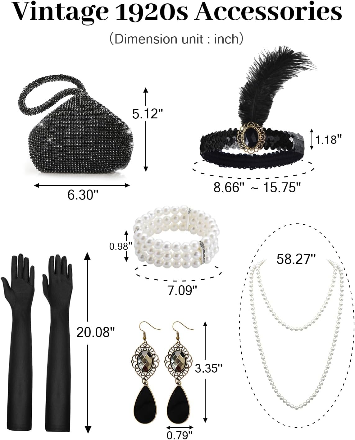 kasahara 1920s Accessories for Women Roaring 20s Clutch Purses Flapper Accessories 1920s Headpiece Flapper Shawls Gloves