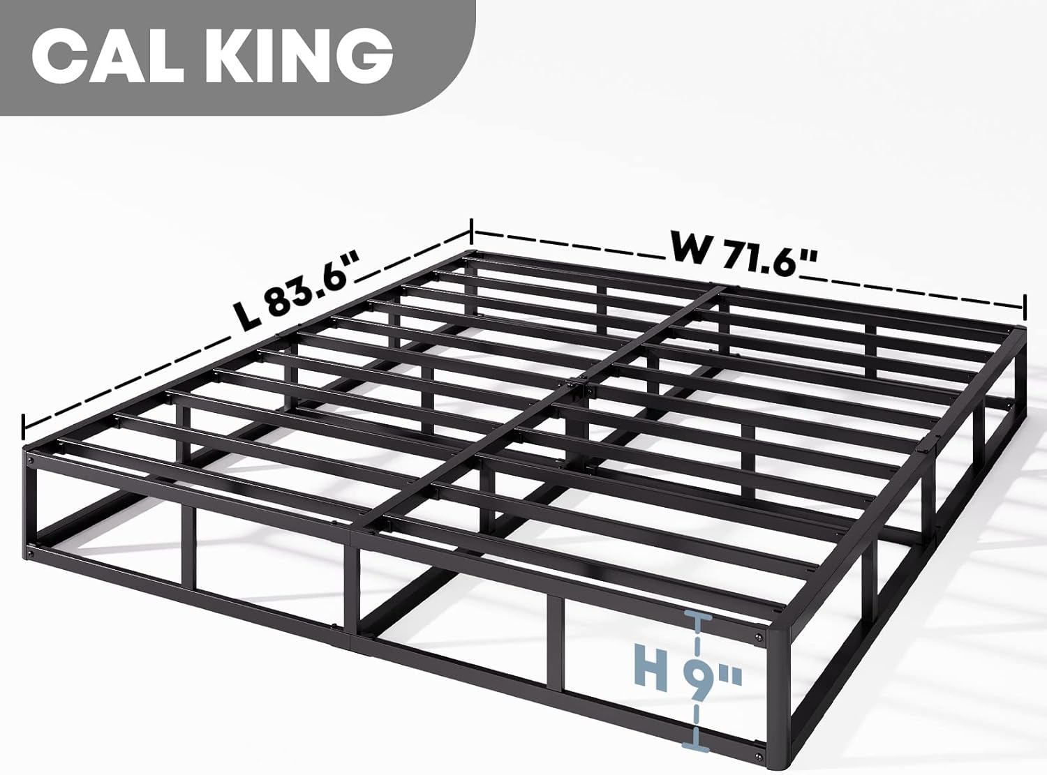 RLDVAY California-King Box-Spring, 9 inch Metal Cal King Box Spring Only, Heavy Duty Cali King Box Spring with Fabric Cover, Easy Assembly, Non Slip, Noise Free