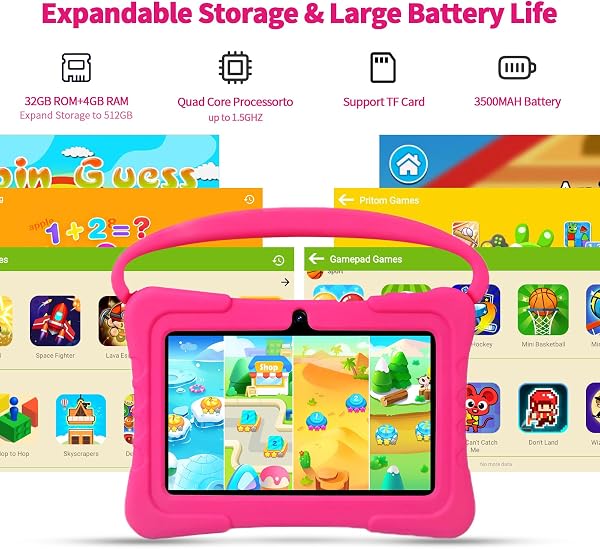 VASOUN Kids Tablet 7 inch, Tablet for Kids 3-7 Android 13, Tablets for Toddler with 4GB(2+2) RAM 32GB ROM, Parental Control, GMS Certified WiFi Dual Camera with Eye Protection(Pink) - 5