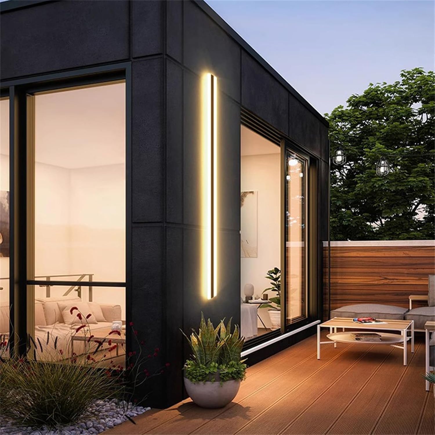 LED 屋外壁掛けライト ロングストリップ 外壁取り付け用燭台 ブラック アイアン アクリル ウォールランプ IP65 防水壁照明