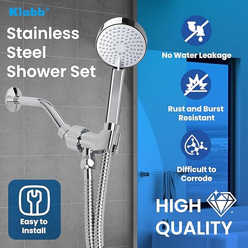 Miniatura 6 de Klabb Soporte de cabezal de ducha de mano ajustable y manguera de 79 pulgadas, soporte de ABS premium, bola de latón giratoria de 360 grados y cinta