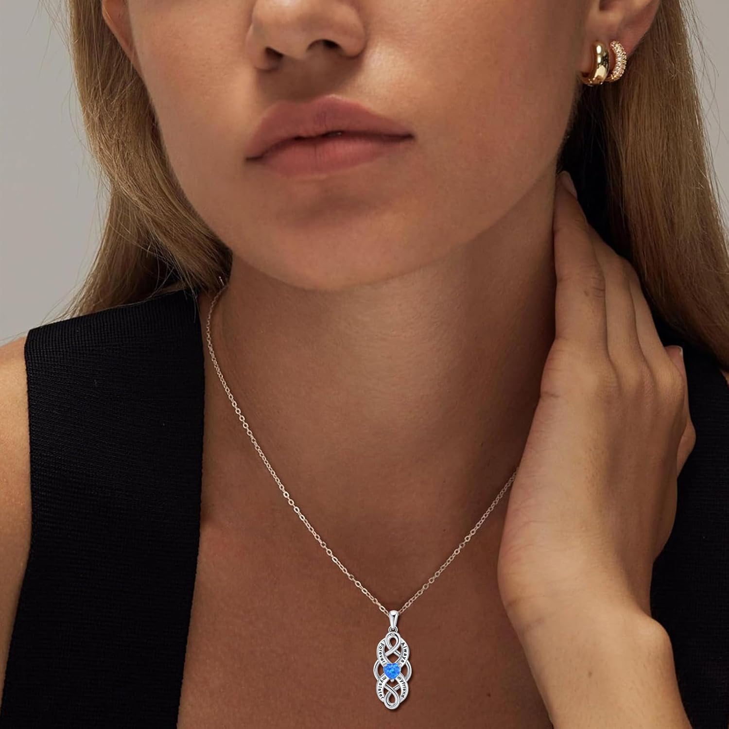Sister Birthday Gifts from Sisters 925 Sterling Silver Sister Necklace, Personalized Sisters Jewelry for Women White Gold Plated Blue Opal Infinity Pendant Celtic Knot Necklace, Christmas Gift from Brother, Wedding Gift - Image 4