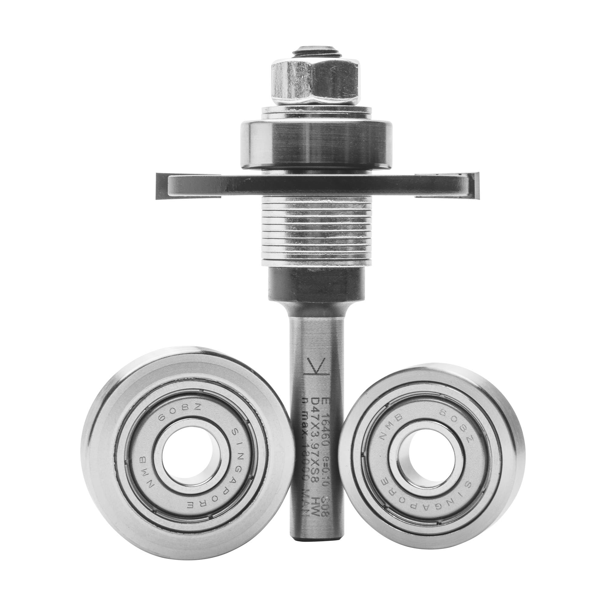 ENT 16460 Frez do kolków plaskich, chwyt (S) 8 mm, Srednica (D) 47 mm, NL 3,97 mm, SL 32 mm, wykonany z weglika spiekanego, z 3 lozyskami kulkowymi.
