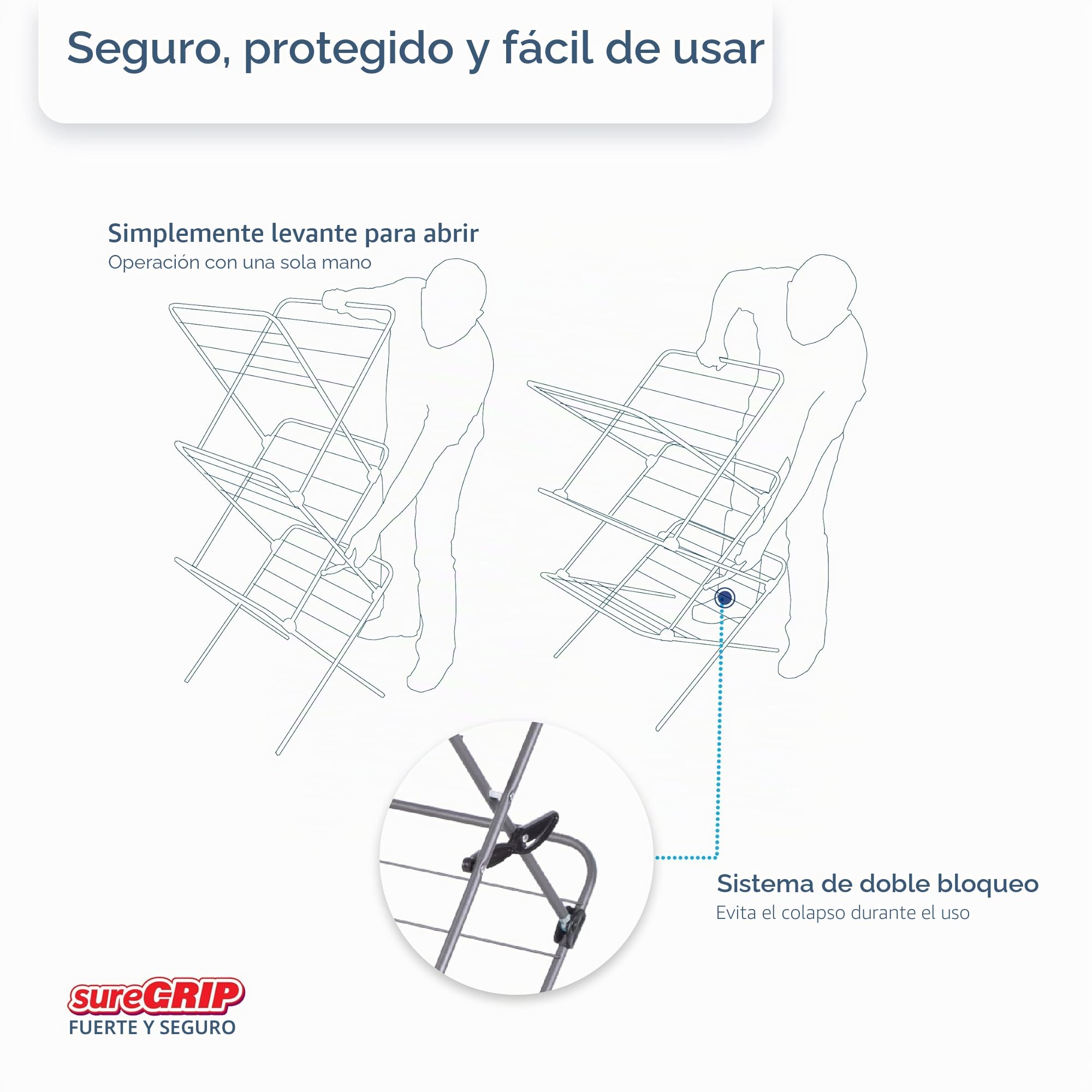 Minky Tendedero Sure Grip de 3 Niveles, Acero Inoxidable, plomizo, tamaño estándar