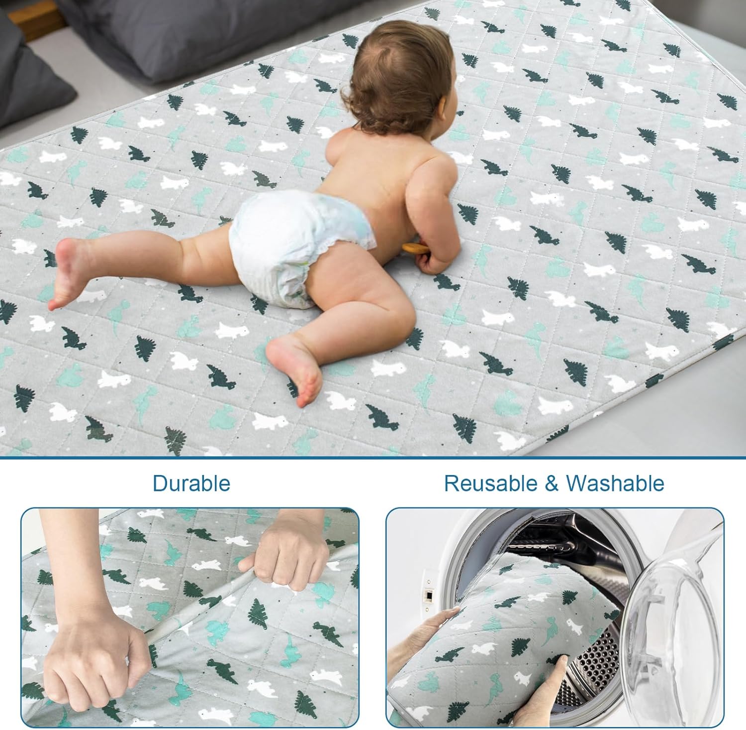 Potty Training Bed Pad - 100% Waterproof, Twin & Toddler Bed Wetting Protection, Reusable, Non Slip, Easy to Change, Washable, Grey - Image 5