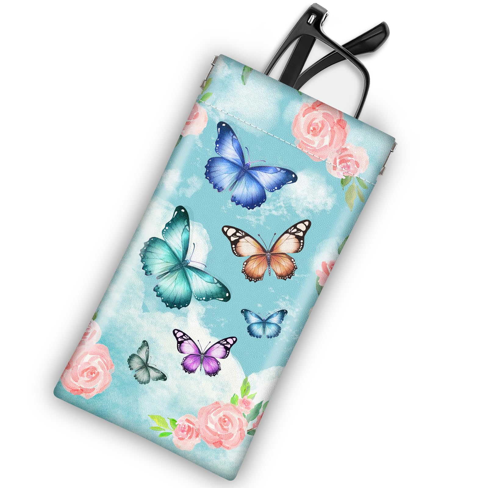 Mcapirivo Soft Sunglasses Eyeglass Glasses Case,7x3.5inch Portable PU Leather Squeeze Top Holder Bag Pouch for Women Men