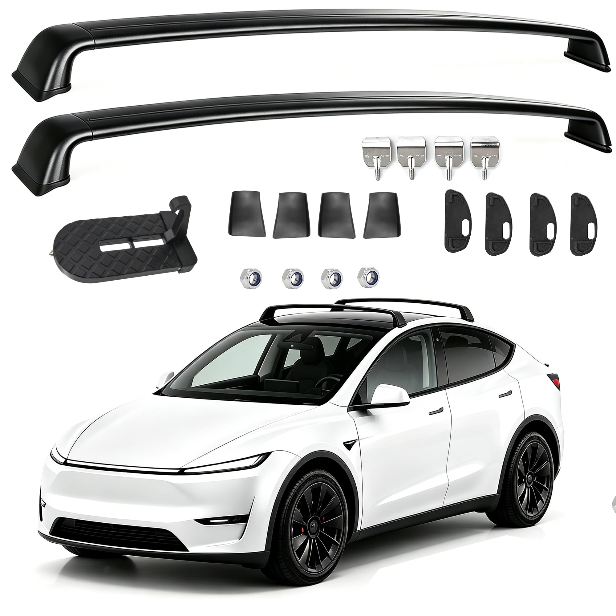 Photo 1 of *parts only* Roof Rack Cross Bars for Tesla Model Y Juniper 2020-2026 2PCS Aluminum Cargo Carrier 220LBS Heavy Duty Matte Black Rooftop Bars Aerodynamic Quiet Anti-Noise Design No-Drill Easy Install Fits Kayaks