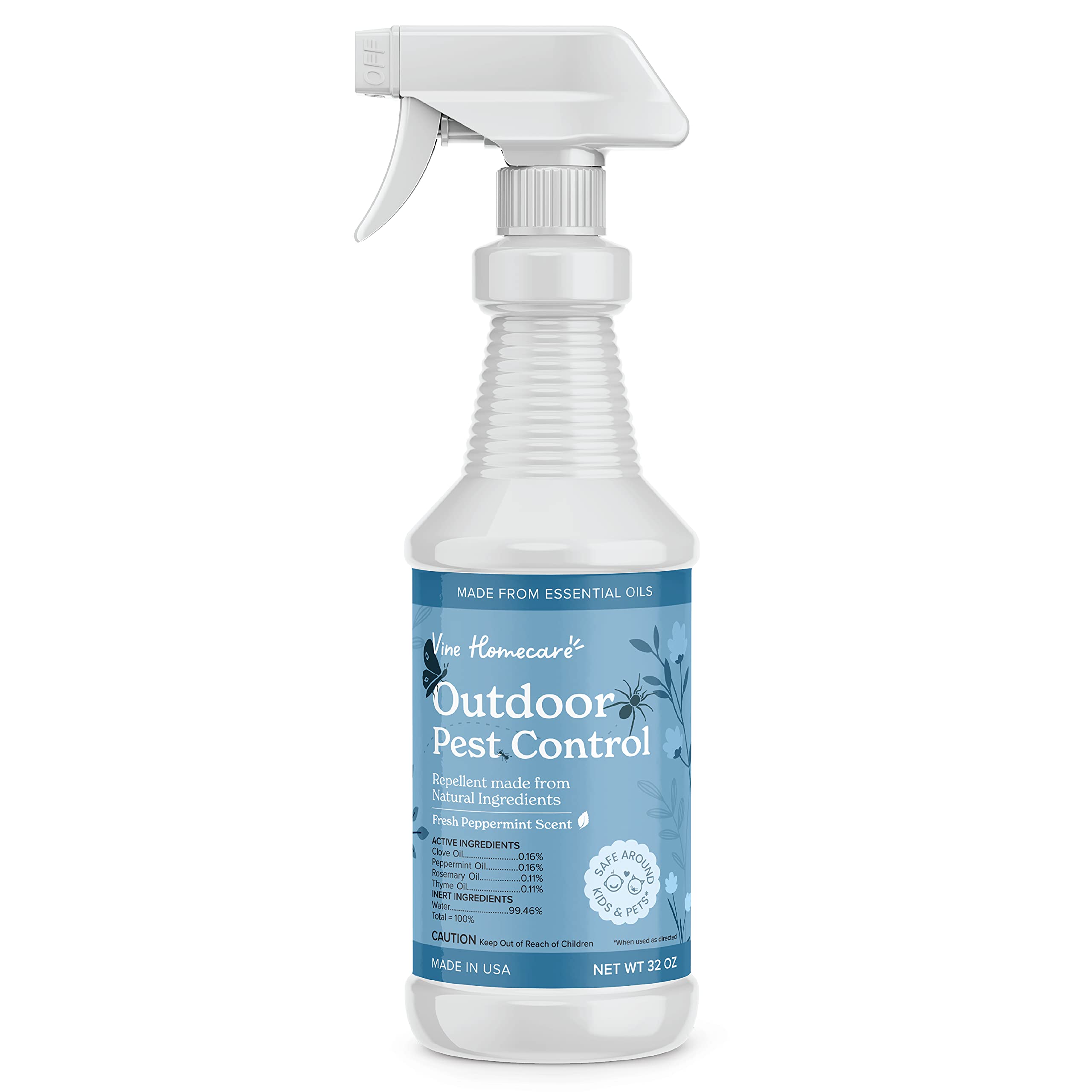 Outdoor Pest Control Spray | 32 Ounce | Repels Lice, Flies, Beetles, Spiders, Mosquitoes, Ants & More | Natural, Non-Toxic Formula | Quick, Easy Pest Control | Safe Around Kids & Pets