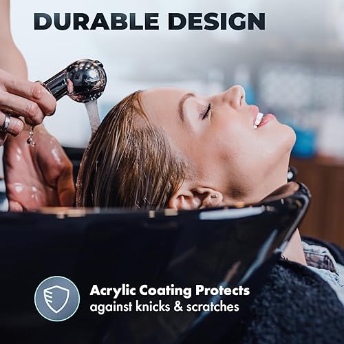 Miniatura 3 de Buy-Rite - Cuenco de champú acrílico profundo para salones profesionales y barberías, fregadero negro con herrajes, manguera de pulverización,