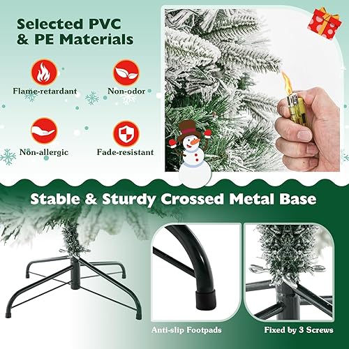 Miniatura 6 de Goplus Árbol de Navidad artificial preiluminado de 6 pies, árbol de Navidad con bisagras con 250 luces LED blancas cálidas, 752 puntas de rama,