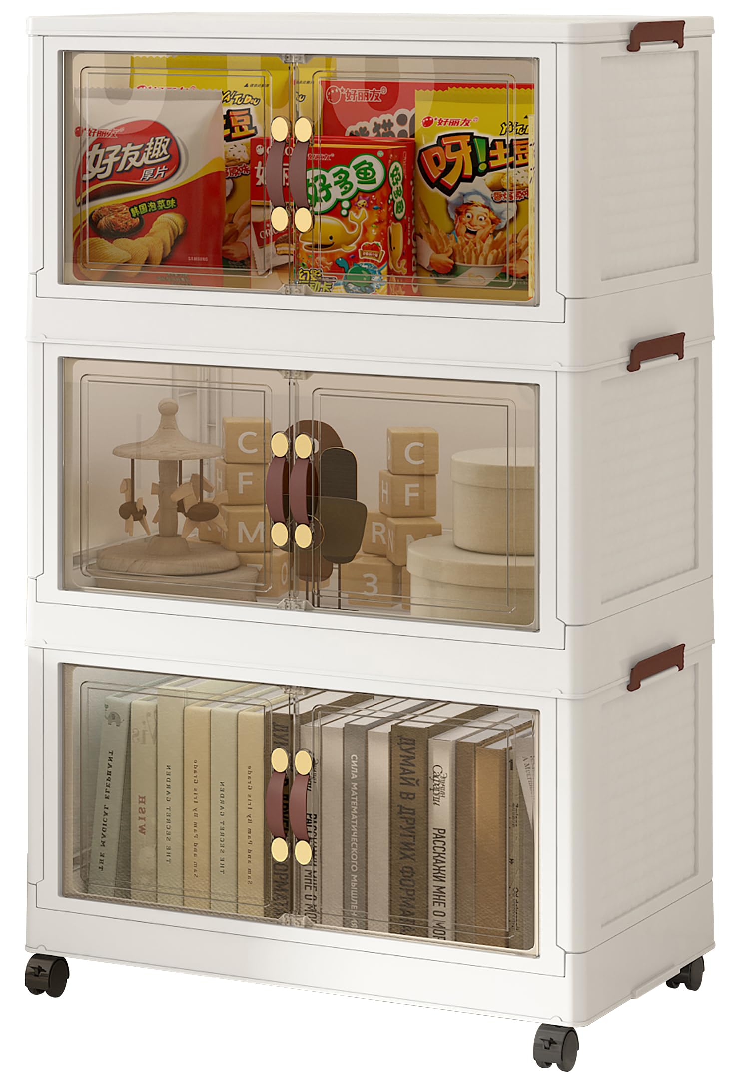 Armario Organizador Plegable | Caja de Almacenaje, Contenedor de Plástico, Caja de Almacenamiento Plegable para Calzado, Ropa, Juguetes y Libros (60cm x 3 Pisos)