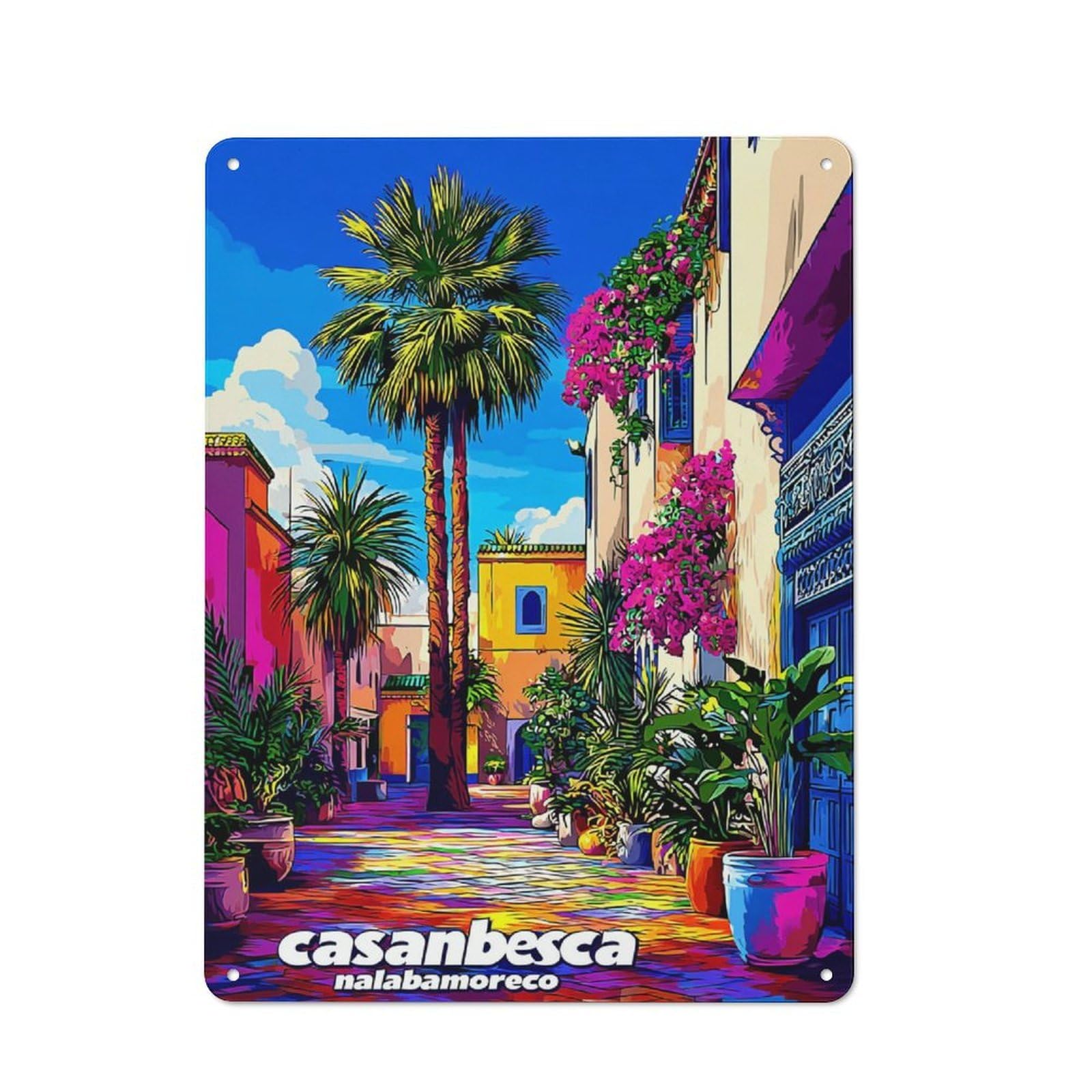 Junmoney Colorful Mediterranean Alleyway Retro Metal Sign 40X30cm Featuring Home Bar Decor For Pub, Home Bar, Shed Or Man Cave