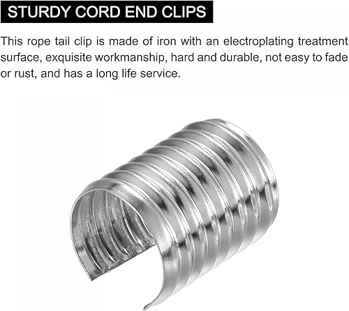 Miniatura 4 de uxcell 100 clips de cuerda de cuero, 0.394 x 0.512 in plegables cilíndrico para cordón, borla, manualidades, tono plateado