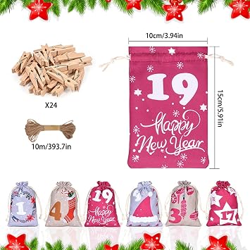 Calendar Advent Bags Christmas Advent Reusable Pouch