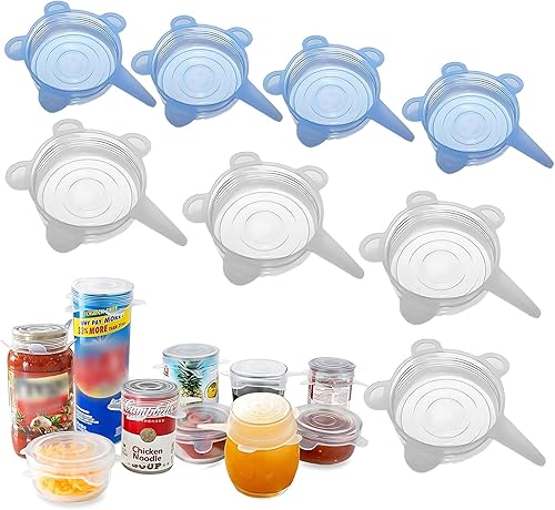 Miniatura 1 de Adpartner Tapas de silicona para latas de alimentos para mascotas (paquete de 8, 2.6 pulgadas + 3.3 pulgadas), tapas de silicona reutilizables sin