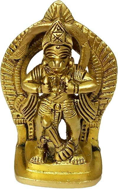 Purpledip Brass Idol Hanuman: Statue Depicting Ram Always In Bajrangbali Heart (12212)