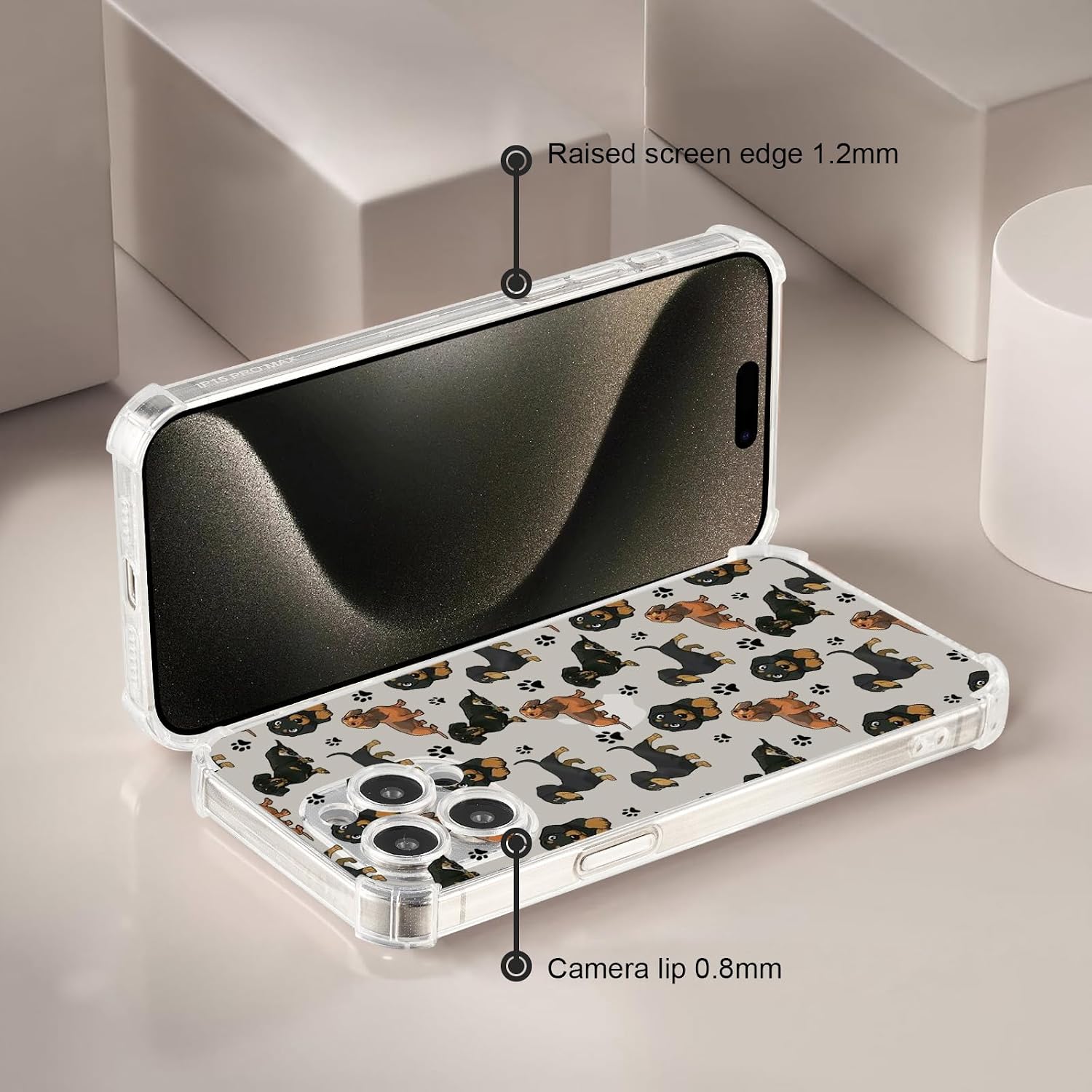 Roemary Puppy Case for iPhone 14 with Dachshunds Paws Design,Clear Pattern with Screen Protector [Buffertech 6.6 ft Drop Impact] Soft TPU Protective Case for iPhone 14 6.1" image 3